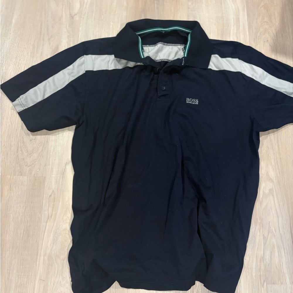 Boss Blue and White Polo Shirt with Classic Design